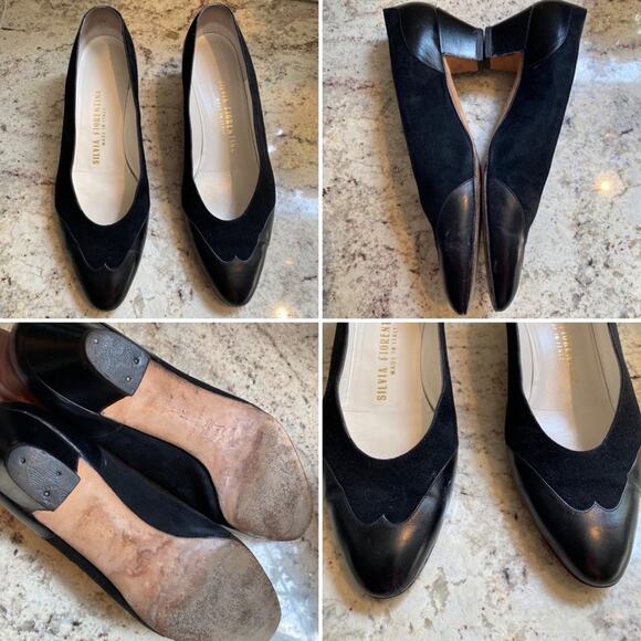 Silvia Fiorentina Cap Toe Blk Luxury Suede Leather Spectator Heel Italy 9.5N - Picture 1 of 15